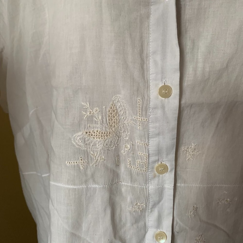 J.JILL WOMENS SHORT SLEEVE WHITE EMBROIDERED BUTTERFLYBLOUSE SIZE 2X 100% COTTON - Picture 3 of 13
